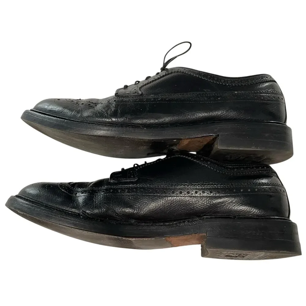 Hanover Black Wingtip Shoes Men 8.5 Leather Dress Lace Up Oxfords Vintage READ